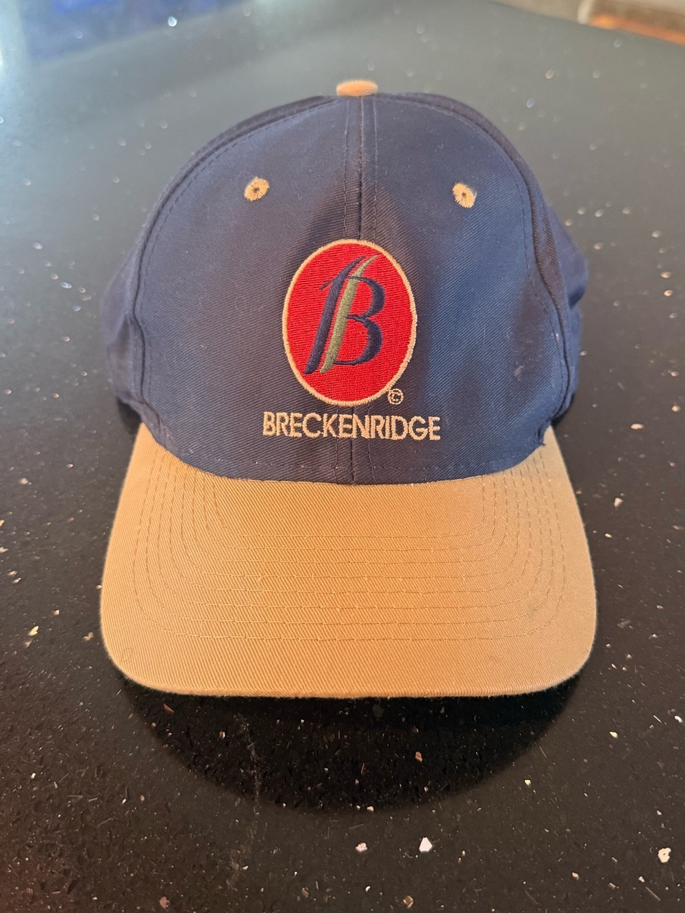 Breckenridge Two-Tone Logo Baseball Cap in Navy and Khaki